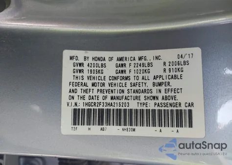 2017 Honda Accord Lx from USA, damaged, VIN 1HGCR2F33HA215203